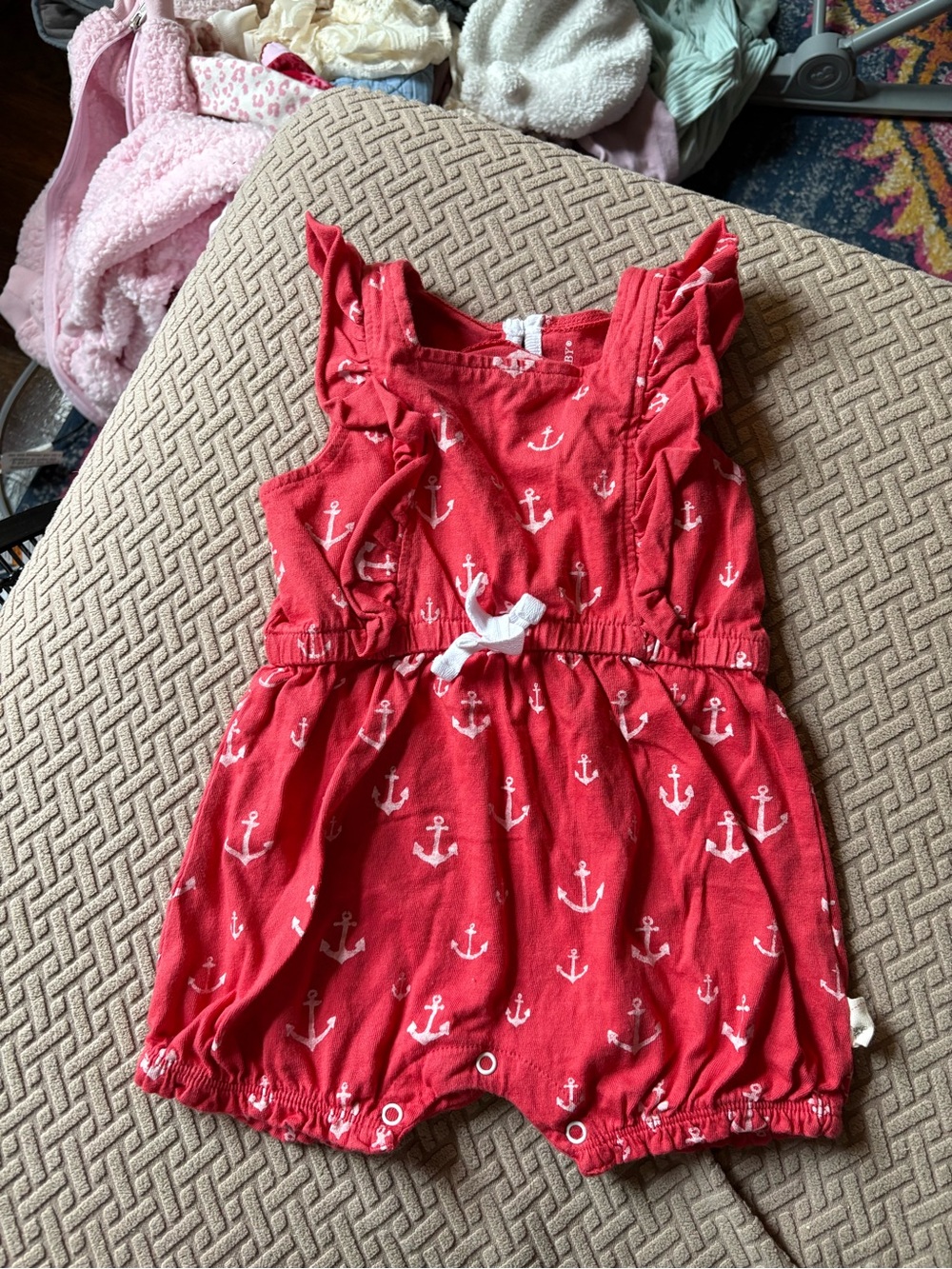 Burt's Bees Baby Red Cotton Romper with White Trim